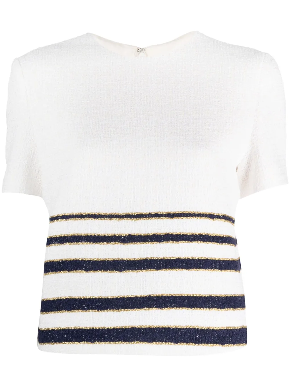 Valentino Mariniere Striped Tweed Top In White