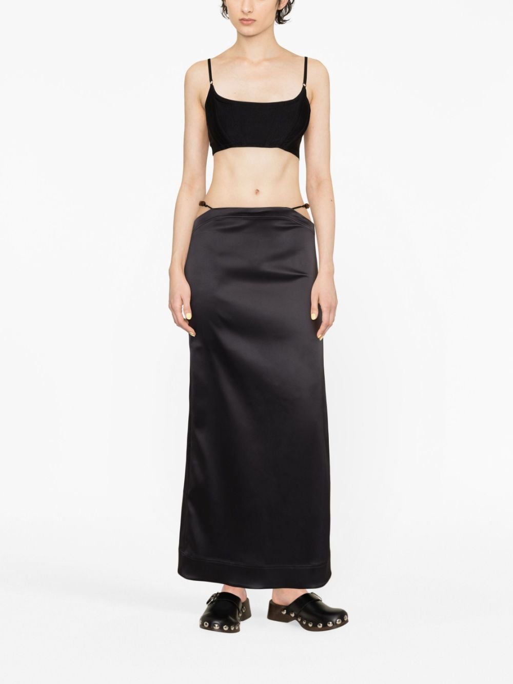 Shop Ganni Bead-detailing Satin Maxi Skirt In Black