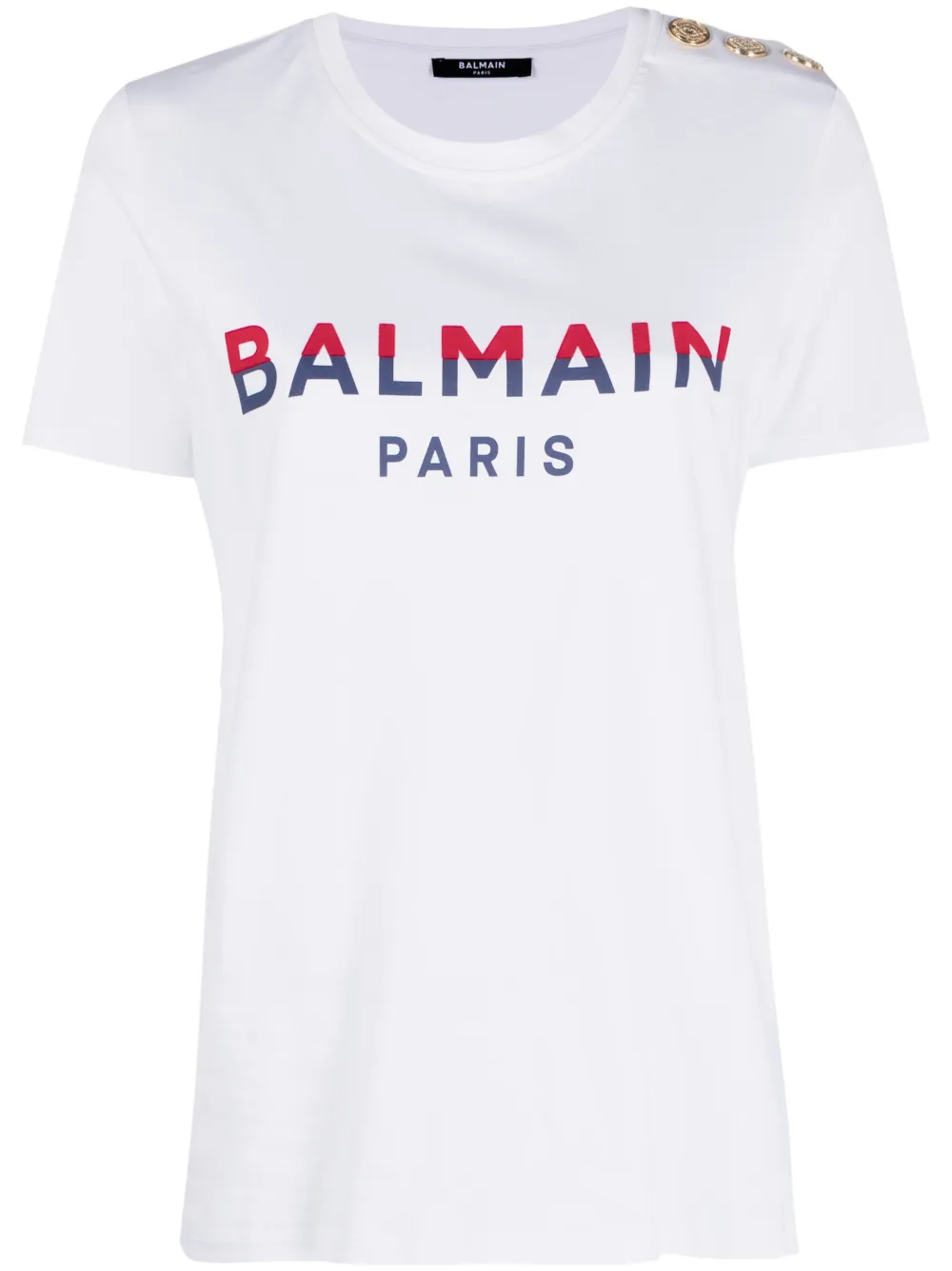 Balmain Button-embellished Logo-print T-shirt In White