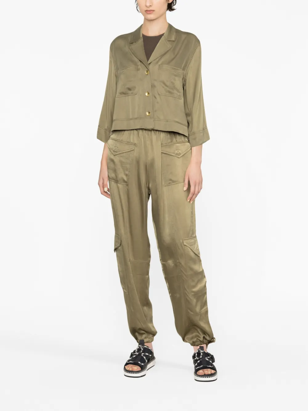GANNI cropped satin shirt - Groen