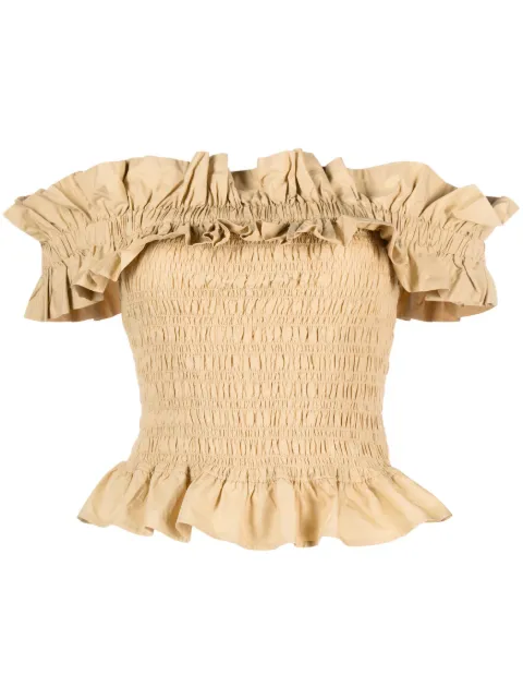 GANNI ruffled off-shoulder organic cotton top