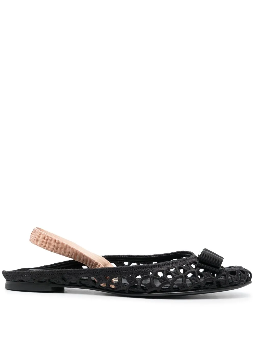 Ferragamo Varina Macramé Weave Slingback Flats In Black