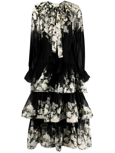 ZIMMERMANN Coaster floral-print tiered midi dress