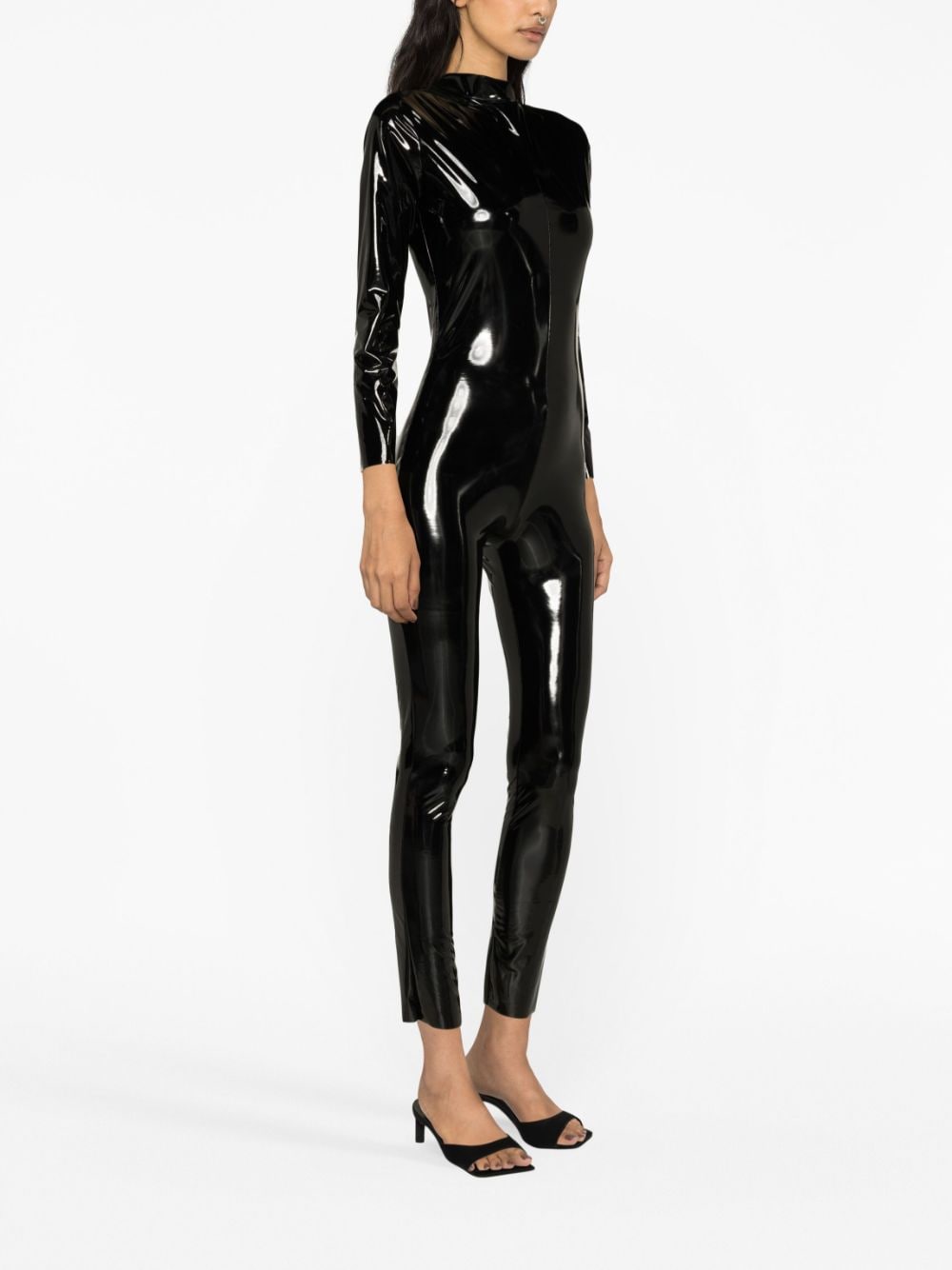 Alchemy patent-effect long-sleeve jumpsuit - Zwart