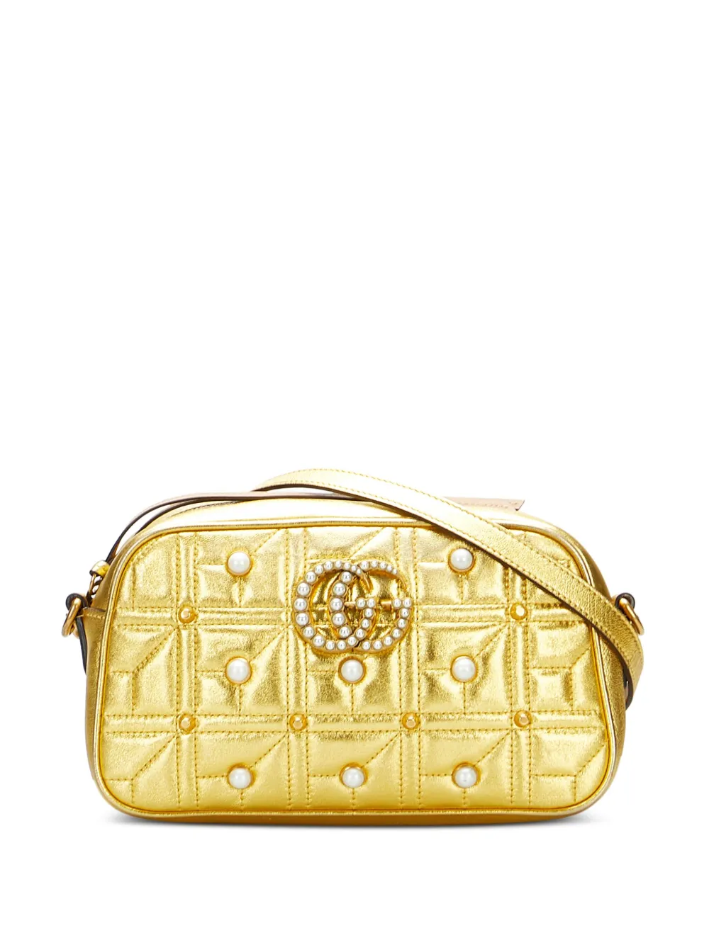 Gucci Pre-Owned - GG pearl-embellished crossbody bag - women - Calf Leather - One Size - Gold