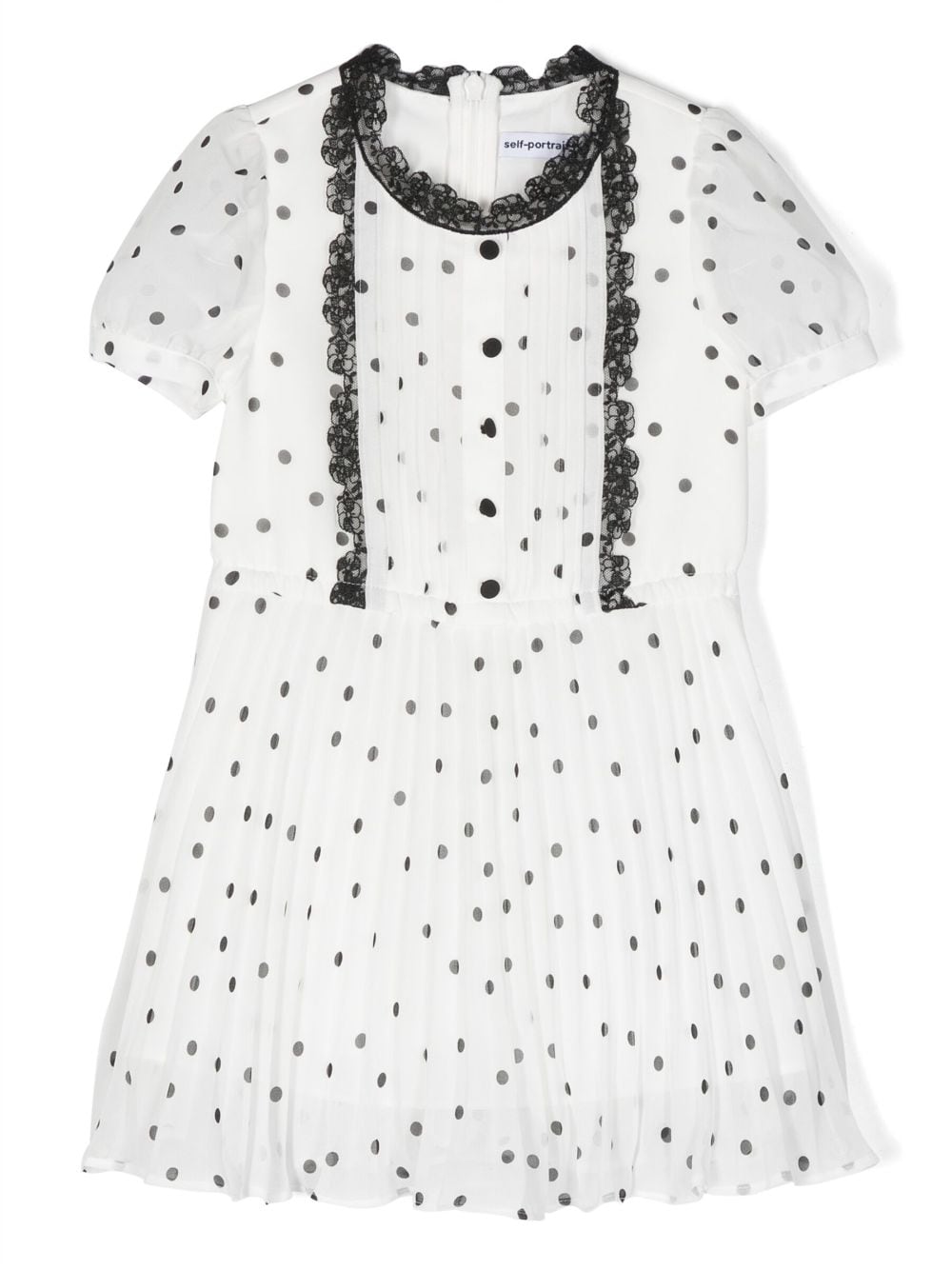 Self-Portrait Kids polka-dot print pleated flared dress - White