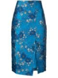 GANNI floral-print jacquard pencil skirt - Blue