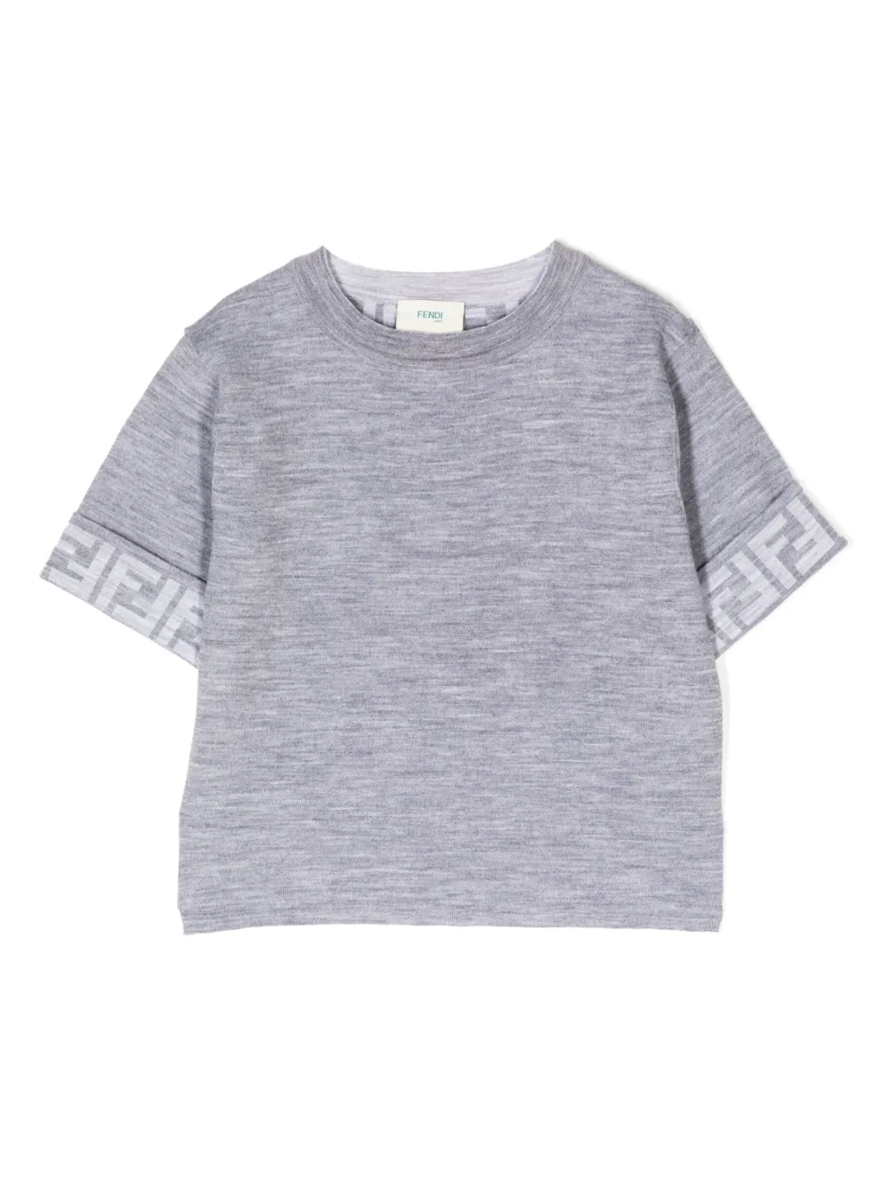 Fendi Kids' Logo-print Round-neck T-shirt In Grey