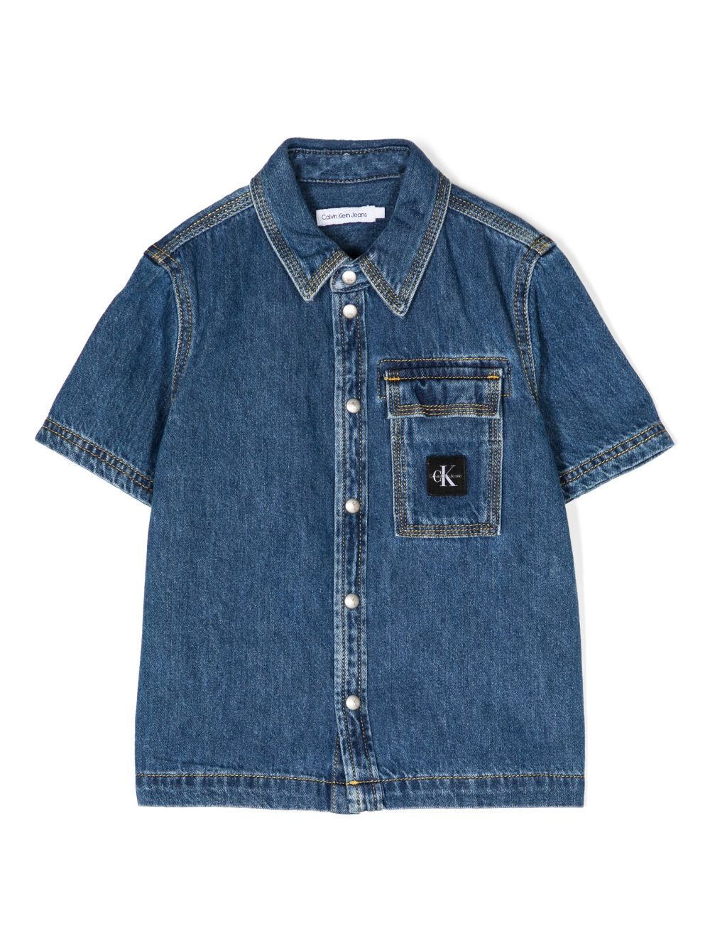 Calvin Klein Kids' Logo-patch Denim Shirt In Blue