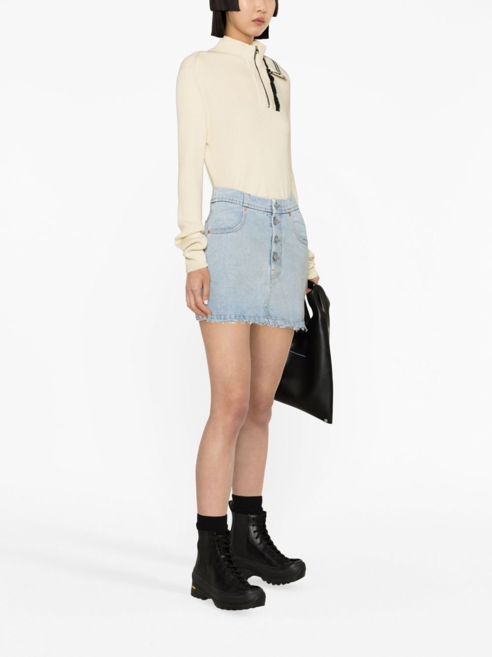 Shop Mm6 Maison Margiela Raw-edge Denim Mini Skirt In Blue