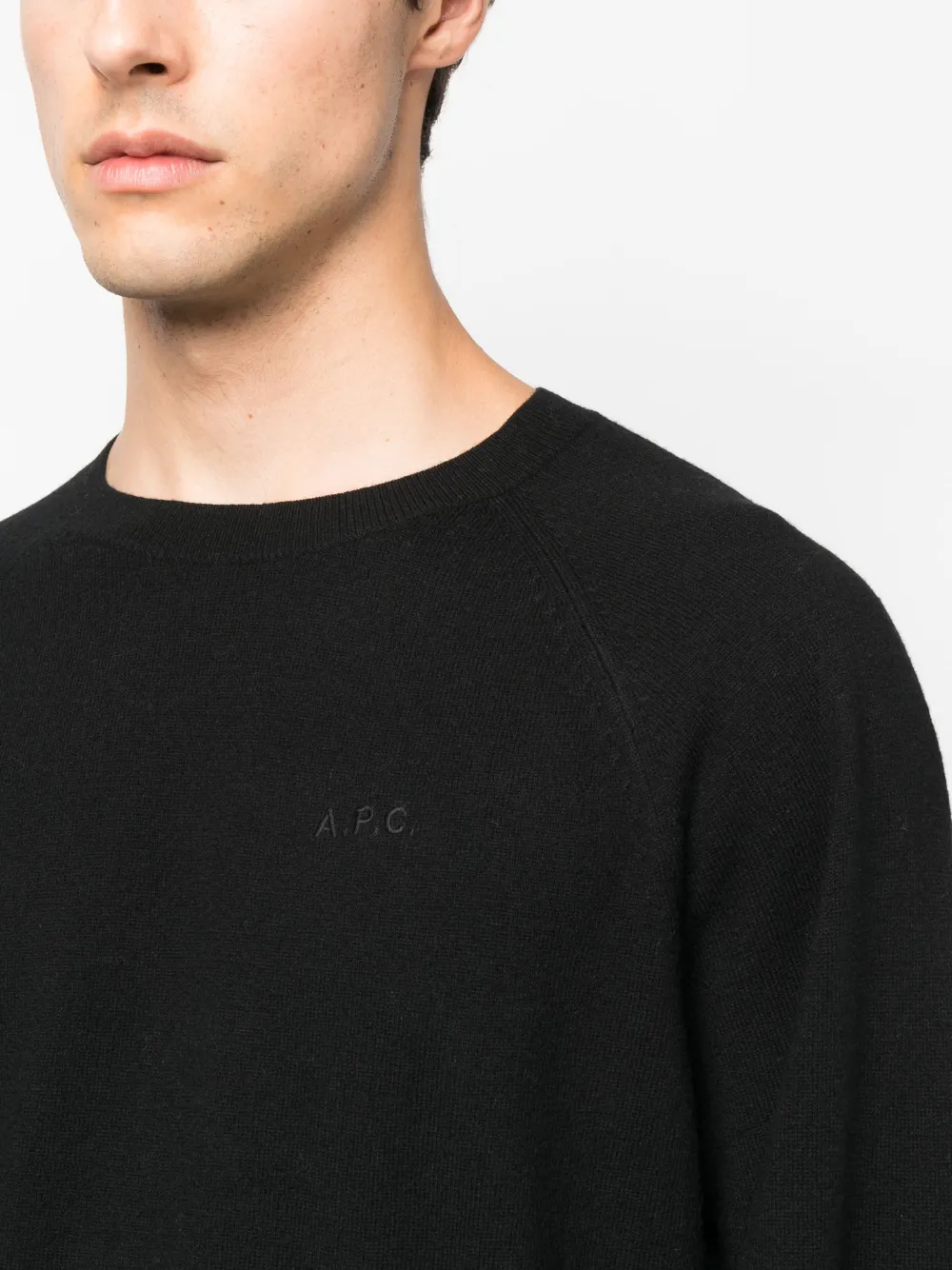 Shop Apc Logo-embroidered Virgin Wool Jumper In Black