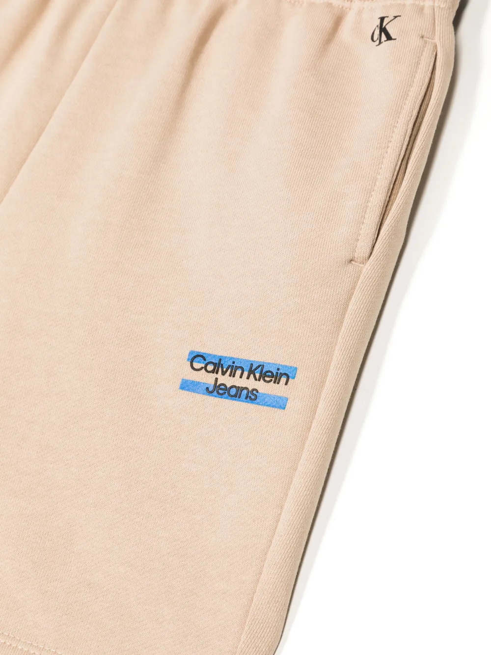 Calvin Klein Logo-print Cotton Shorts In Neutrals