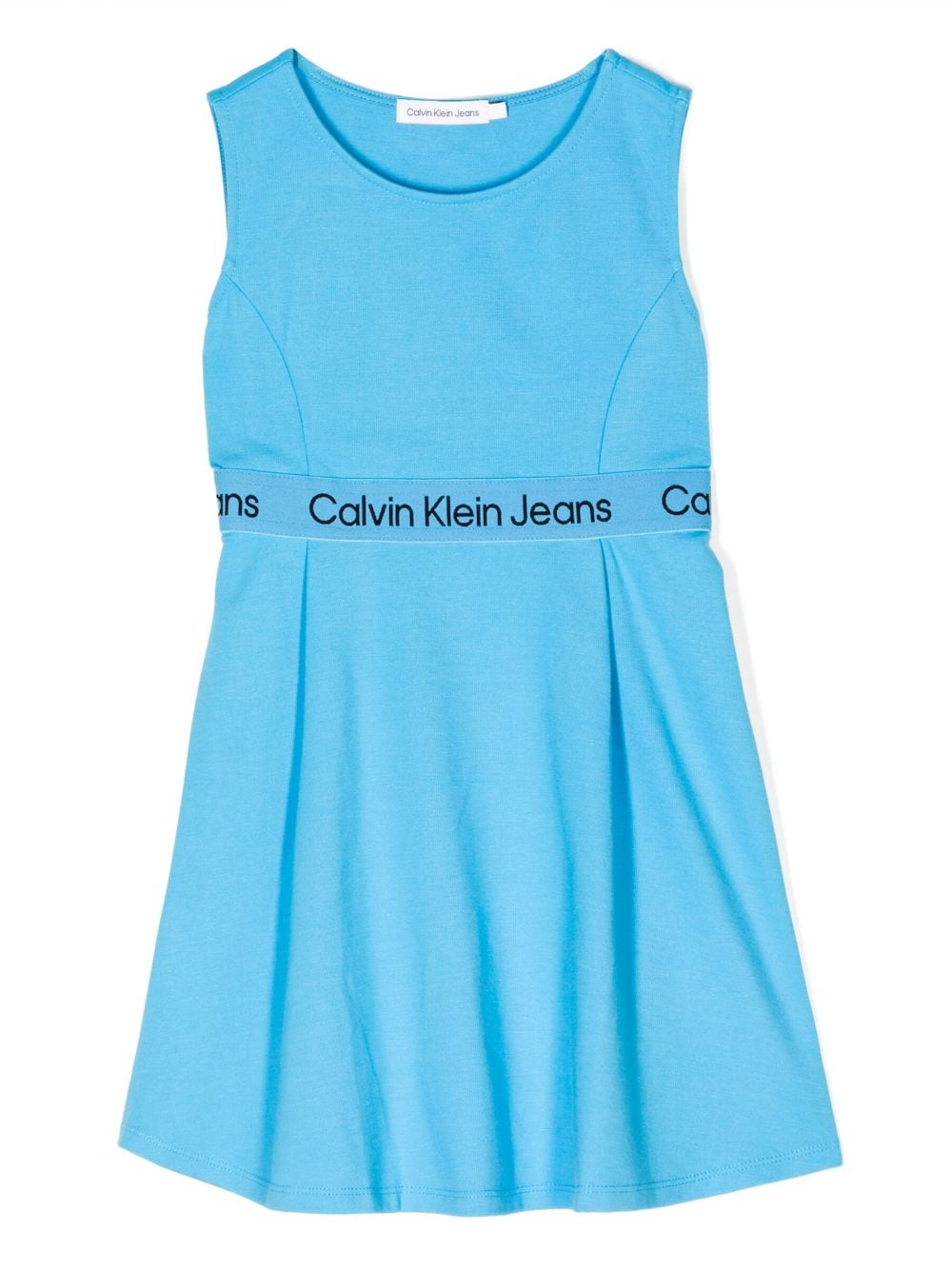 Calvin Klein Kids' Logo-trim Detail Sleeveless Dress In Blue