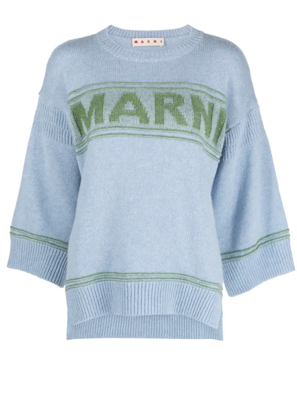 Marni Intarsia-logo Virgin-wool Sweater in Blue