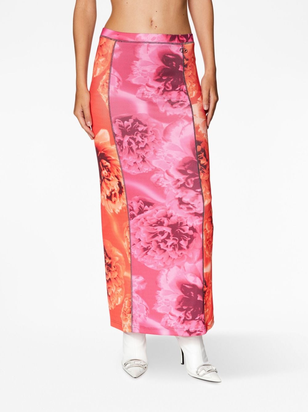 Shop Diesel O-clairinne Floral-print Skirt In Pink