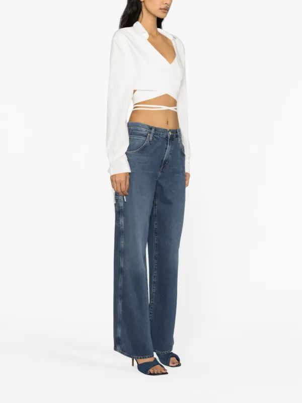 【送料&関税込】AGOLDE Blue Jeans With Wide Leg And Logo Pat AGOLDE wide-leg Jeans | Blue | FARFETCH