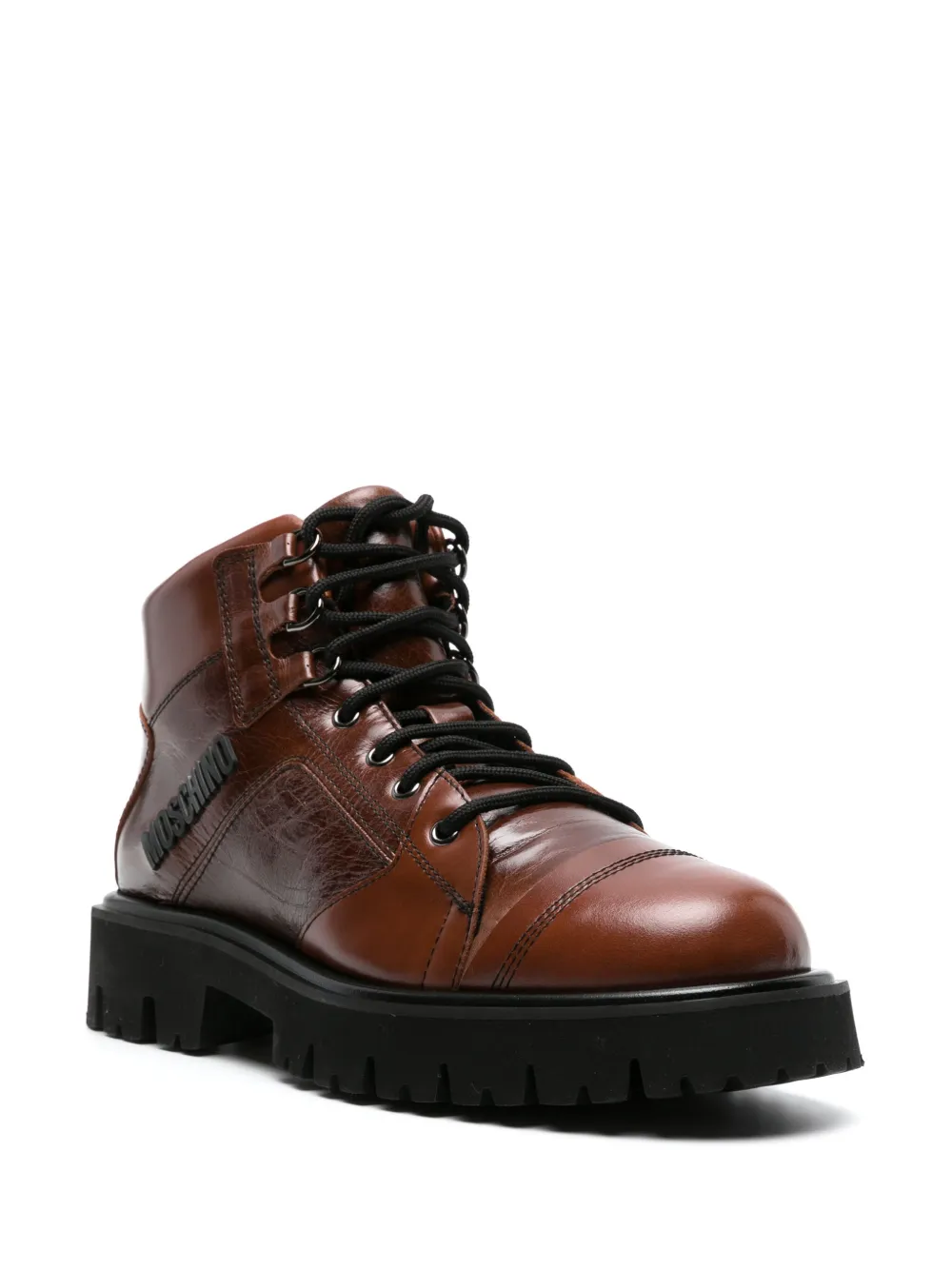 Moschino logo-detail leather ankle boots - Bruin