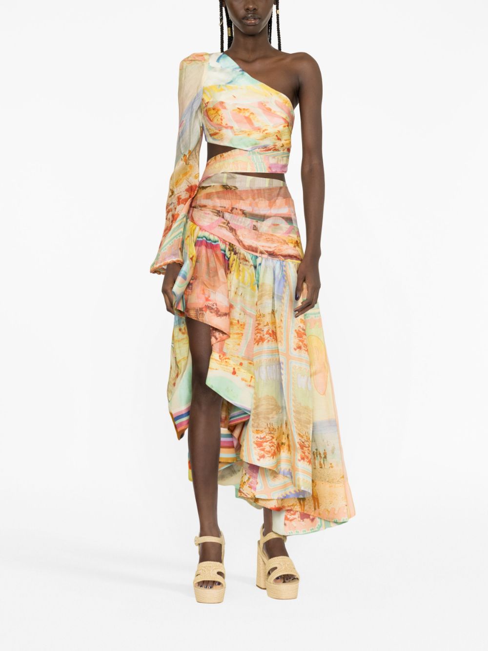 ZIMMERMANN Tama graphic-print asymmetric dress - Roze