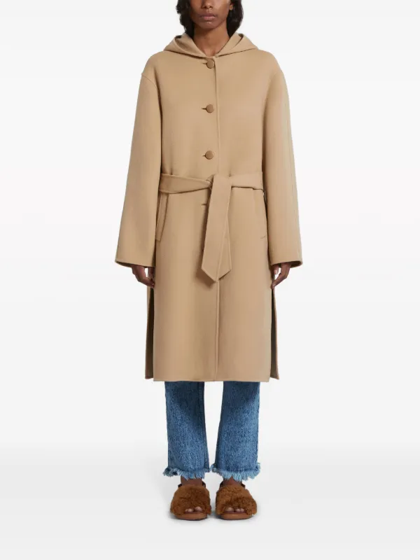 Marni ベルテッド フーデッドコート | ニュートラル | FARFETCH JP