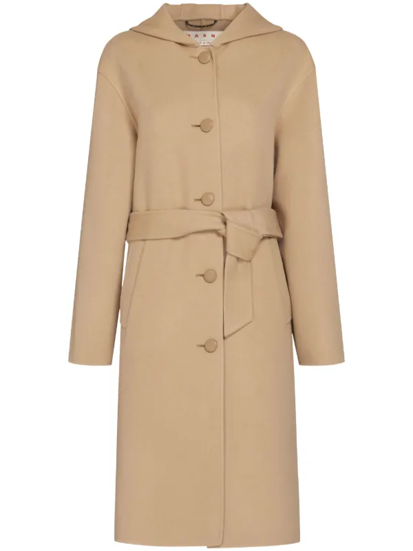 Marni ベルテッド フーデッドコート | ニュートラル | FARFETCH JP