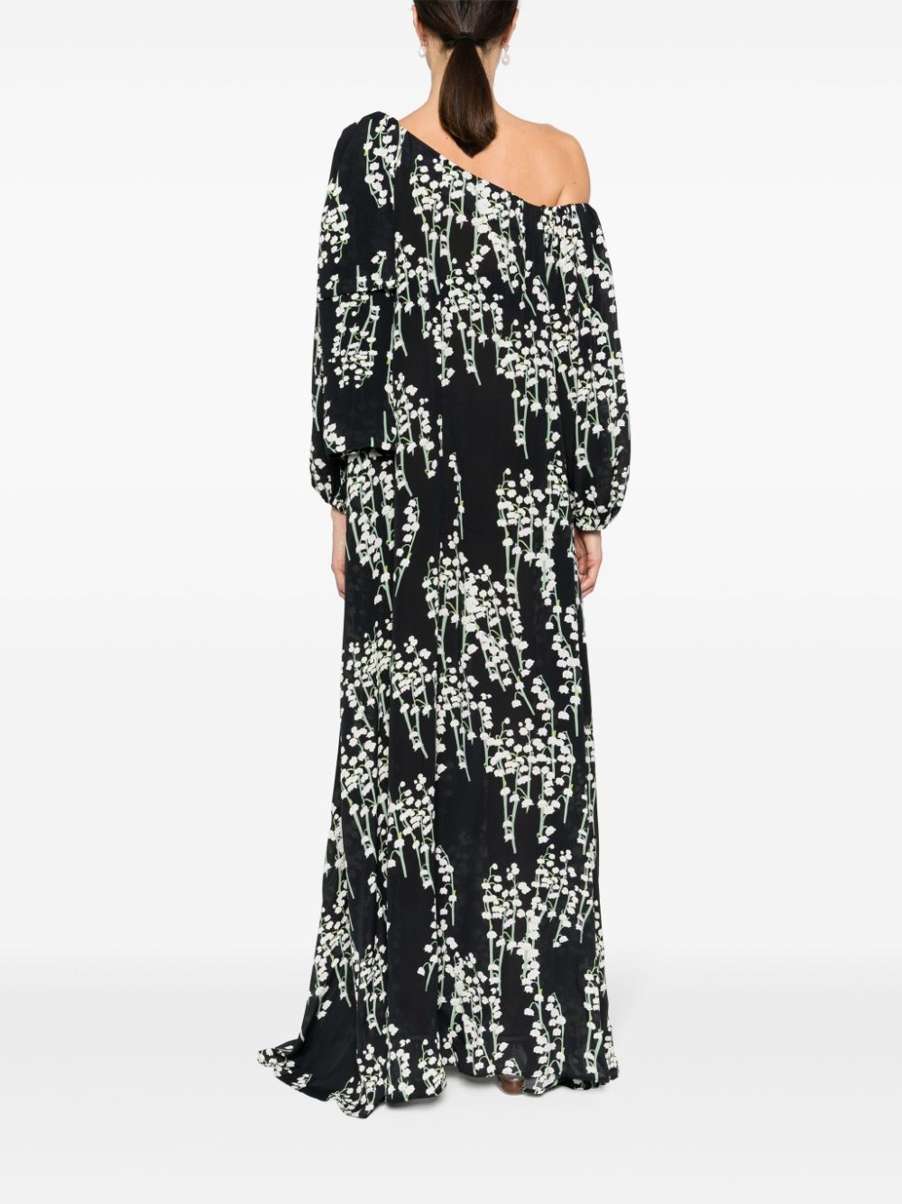 Shop Bernadette Floral-print Asymmetric-neck Dress In Black
