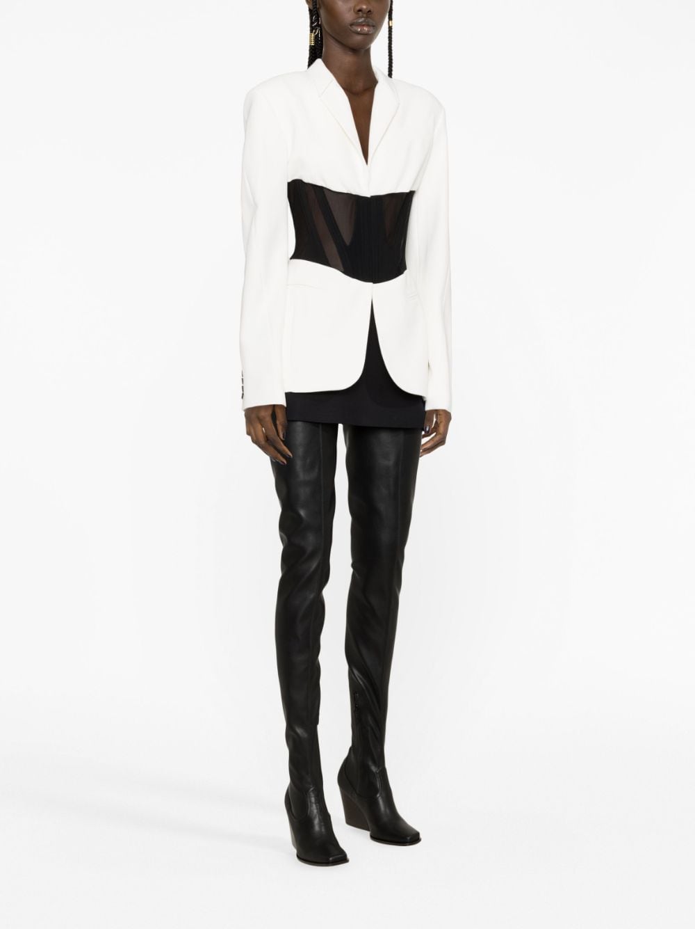 Shop Mugler Iconic Single-breasted Corseted Blazer In White