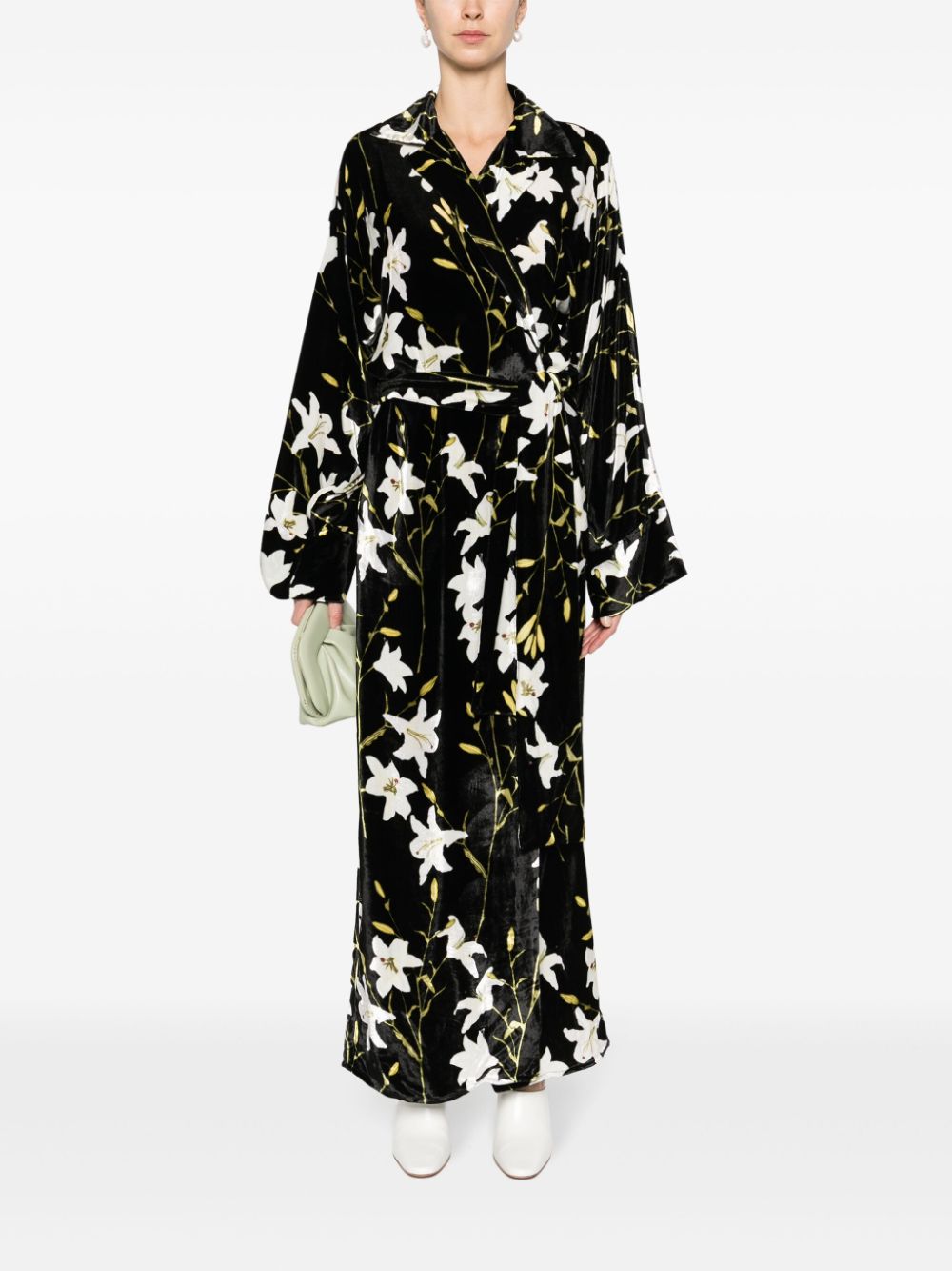 Shop Bernadette Floral-print Velvet-finish Dress In Schwarz