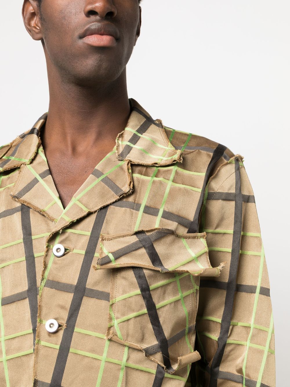 Shop Sulvam Plaid-check Asymmetric Shirt In Brown