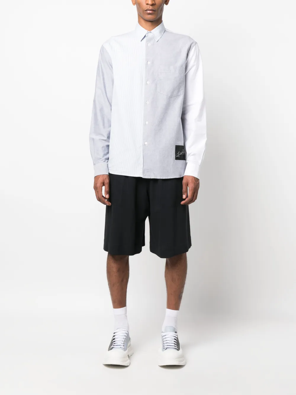 Jw Anderson Classic Fit Patchwork Cotton Shirt In Blue