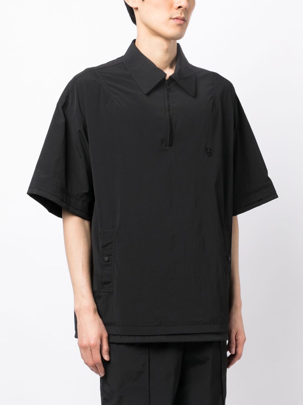 Shop Songzio Logo-embroidered Zip-up Polo Shirt In Black