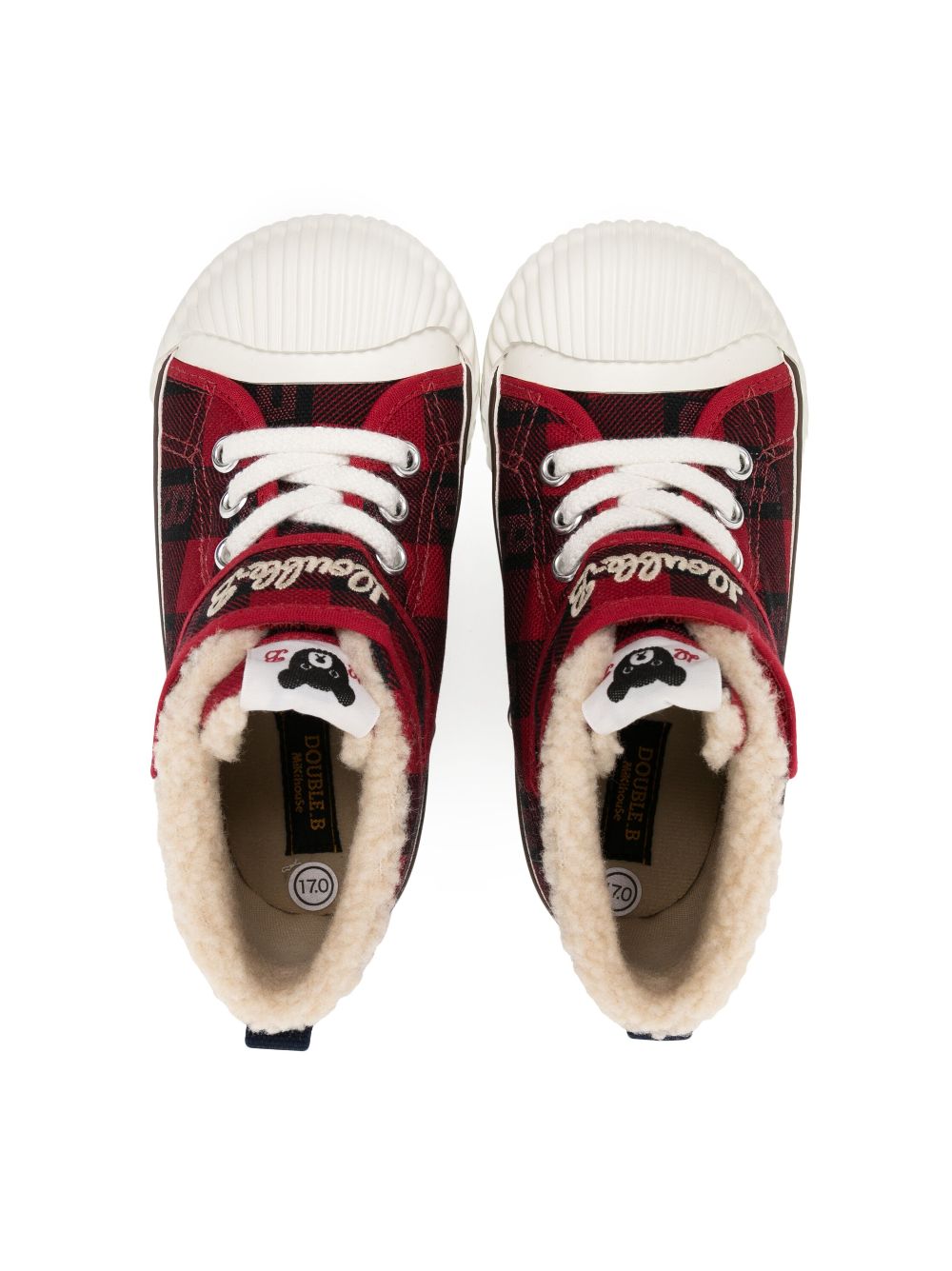 Shop Miki House Embroidered-logo Tartan Check-print Sneakers In Red