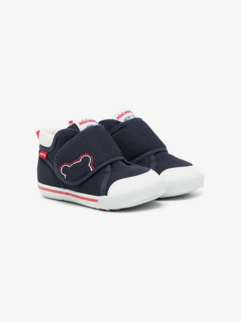Miki House bear-motif touch-strap sneakers