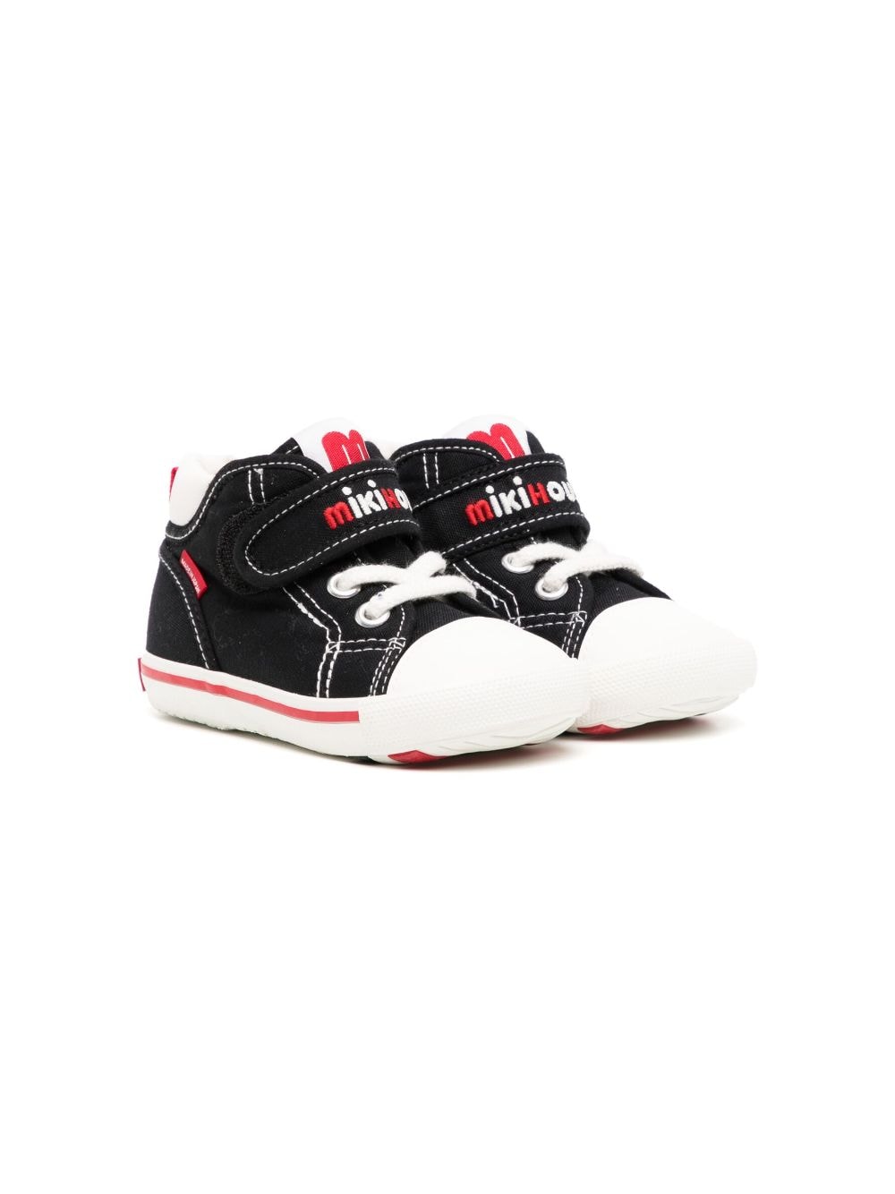 Miki House Kids' Embroidered-logo Touch-strap Trainers In Black