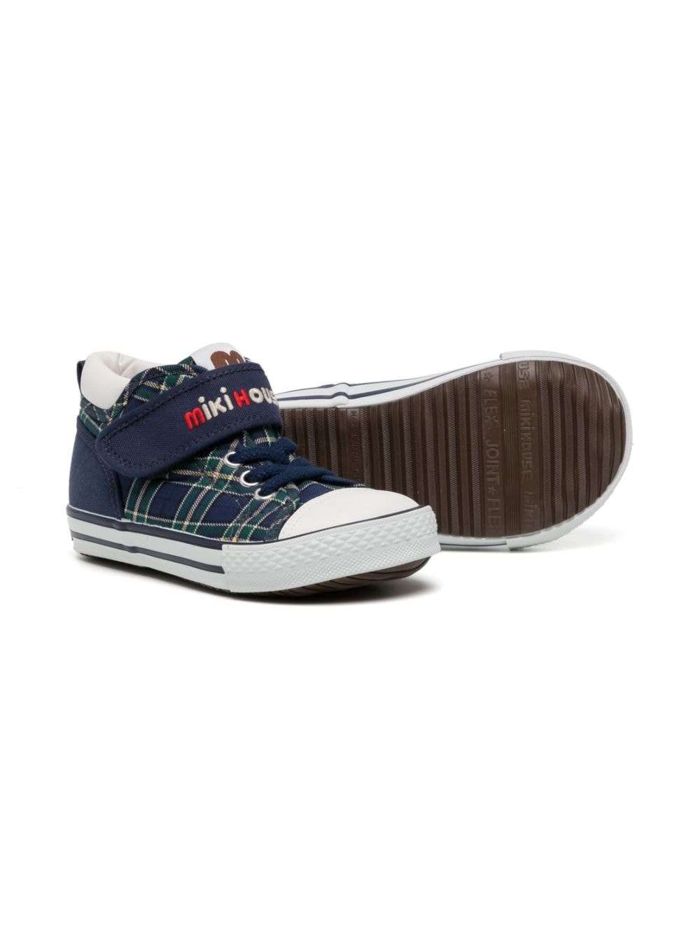 Shop Miki House Check-print Touch-strap Sneakers In Blue