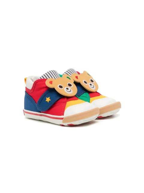 Miki House bear-motif touch-strap sneakers