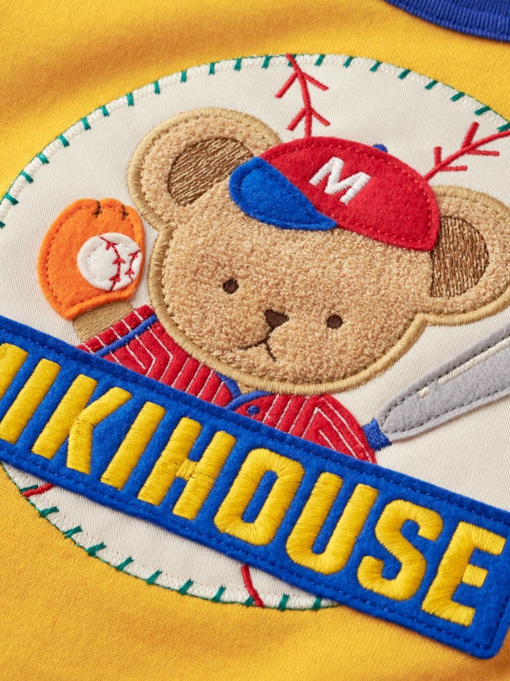 Shop Miki House Logo-embroidered Cotton T-shirt In Yellow