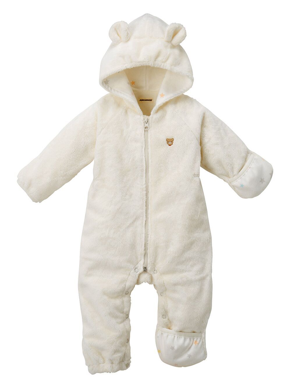 Miki House faux-fur hooded bodysuit - White