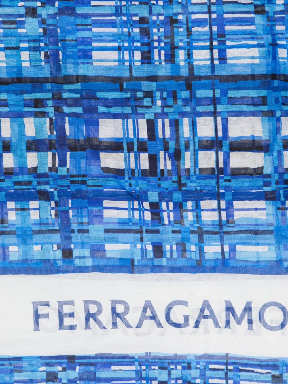 Ferragamo Check-printj acquard logo shawl - Blauw