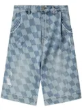 Ader Error distressed checkerboard-print shorts - Blue