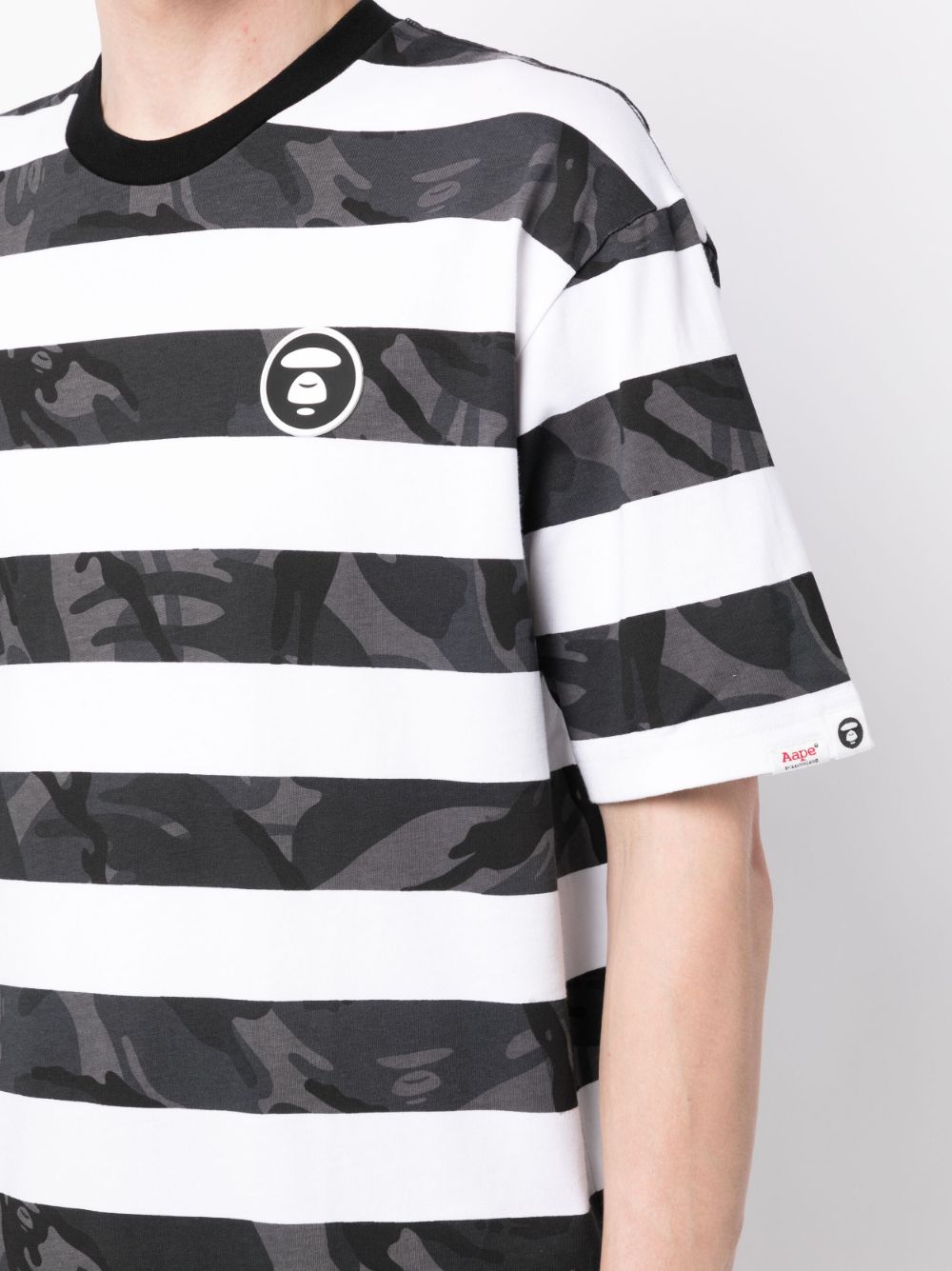 Shop Aape By A Bathing Ape Logo-appliqué Striped T-shirt In Black