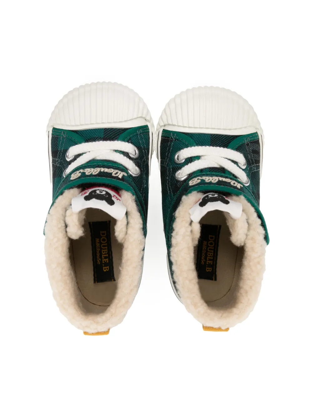 Miki House Tartan Check-pattern Touch-strap Sneakers In Green