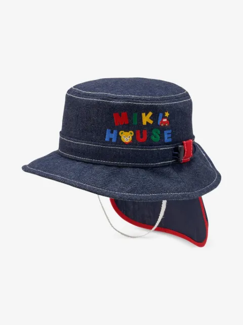 Miki House logo-embroidered denim bucket hat