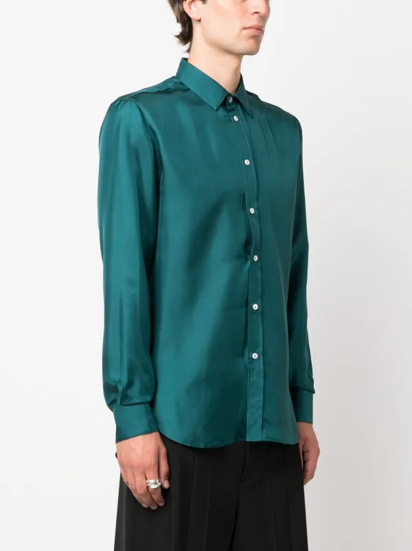 mens green silk dress shirt Men's Silk Satin Dress Shirt