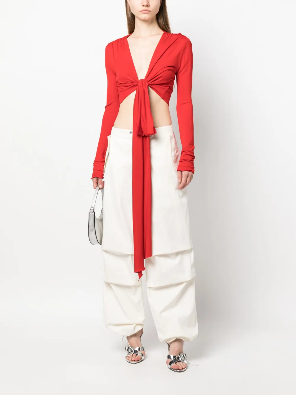 Blumarine tied-waist long-sleeve top - Rood