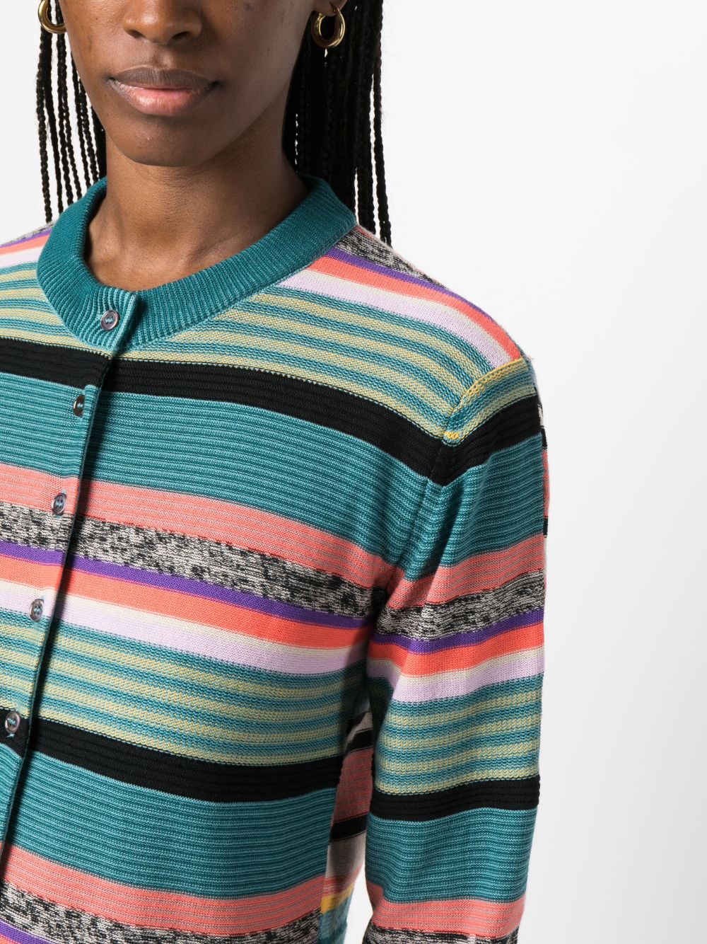 Shop Ps By Paul Smith Stripe-print Organic-cotton Cardigan In Blue