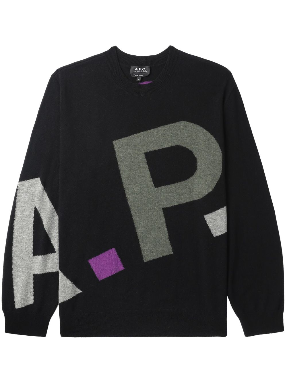 Shop Apc Logo-intarsia Merino-wool Sweater In Black