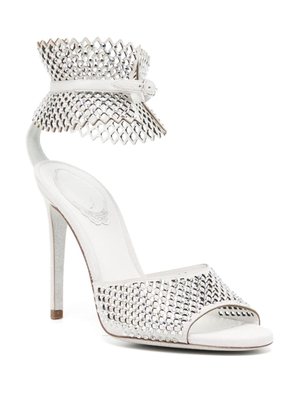 Shop René Caovilla 110mm Crystal-embellished Sandals In White