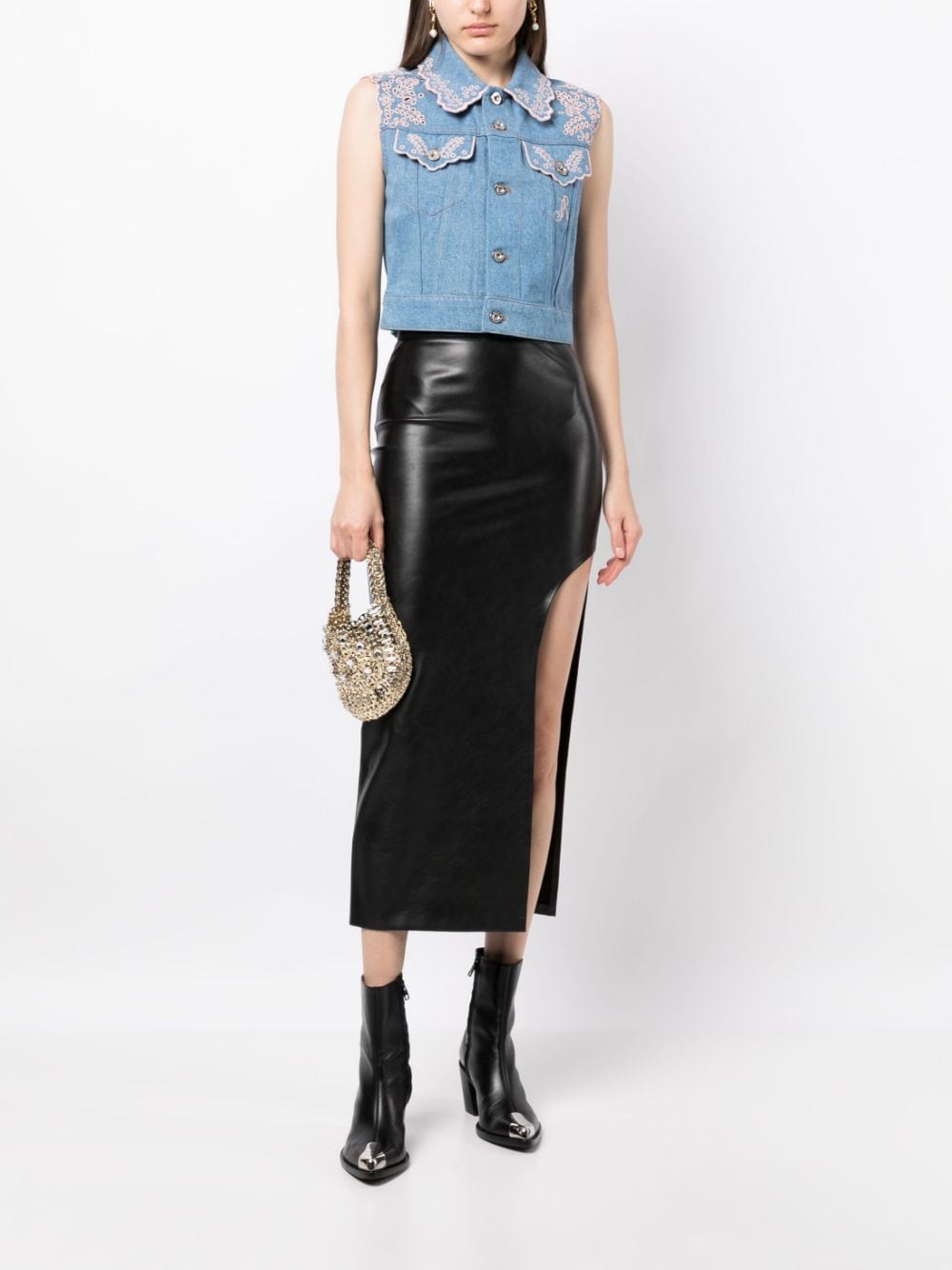 Paco Rabanne embroidered denim cropped vest - Blauw