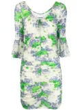 GANNI floral-print ruched minidress - Neutrals