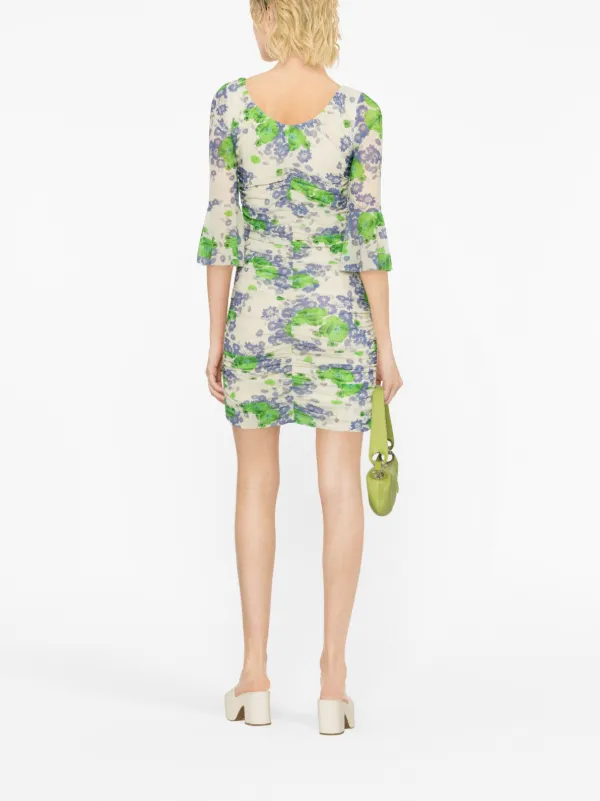 ganni ruched mini dress GANNI Ruched Leopard Print Mini Dress